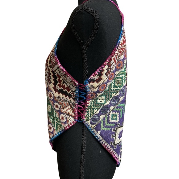 New Handmade Diamond cut halter. Adjustable ties. Multi Colored Design, Small - Picture 7 of 9